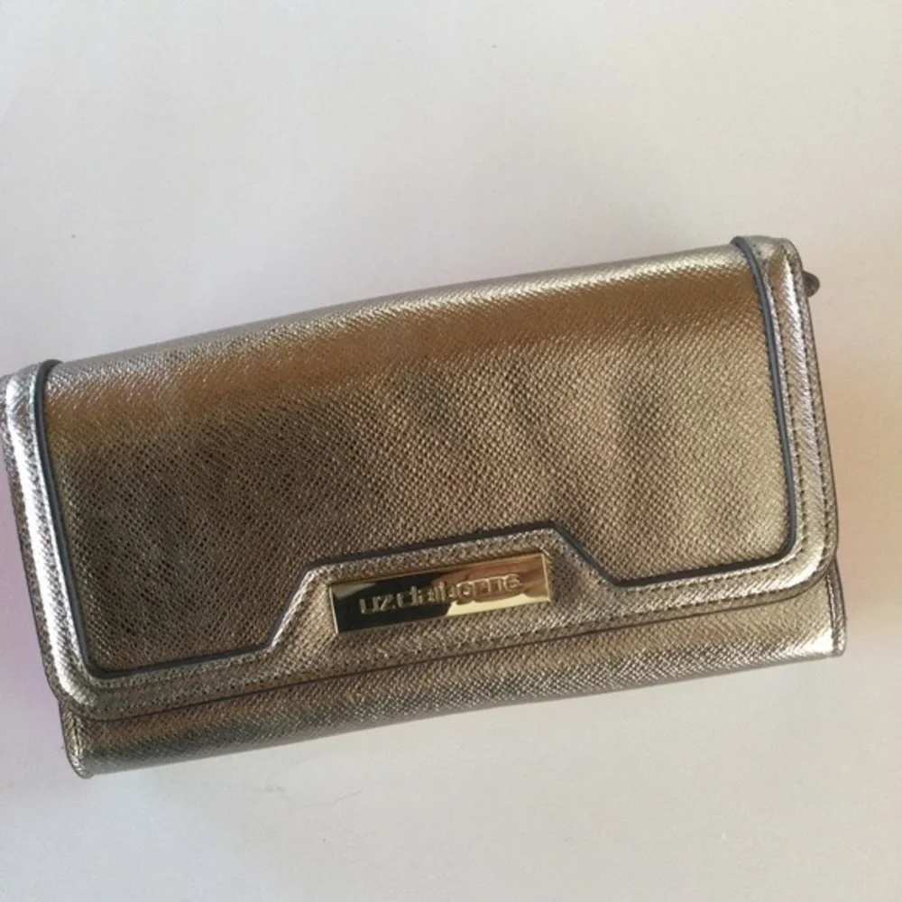 Liz Claiborne Gold Metallic With Pink Interior Wallet Clutch